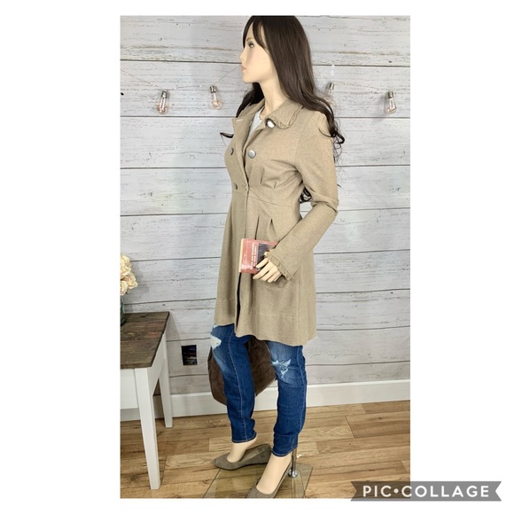 Stella Star Jackets & Blazers - STELLA STAR Taupe Long Button-Up Ruffle Dress Coat